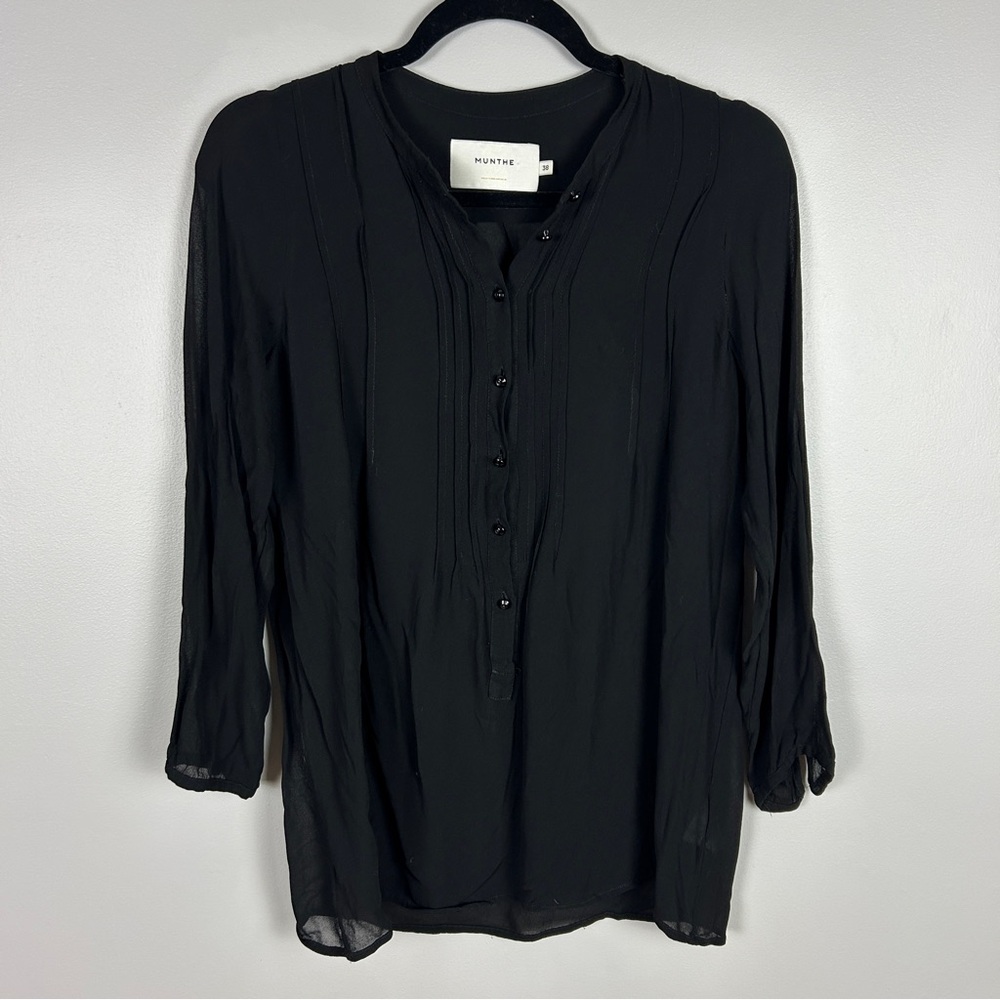MUNTHE Peasant Blouse Black Pintuck Pleats Size 8/38 Career Office‎ Dressy